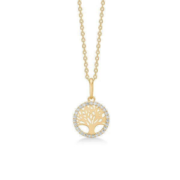 Tree of life vedhæng i 8 kt guld med blå og klare zirkoner fra Mads Z i rund form.